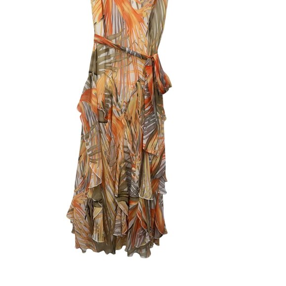 Signature By Robbie Bee Vtg Tropical Print Sleeveless Ruffle Midi Dress Size 12 - Picture 10 of 13